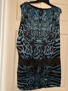 Guess by Marciano Blue and Black Abstract Print Dress